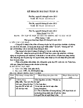 Kế hoạch bài dạy Chương trình Lớp 2 - Tuần 31 năm học 2021-2022 (Phan Thị Ánh Nguyệt)