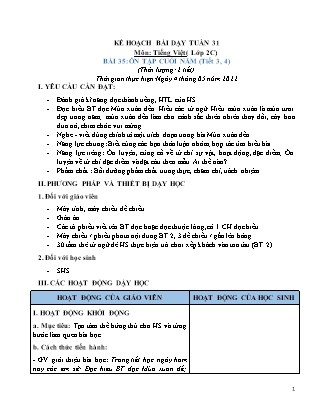 Kế hoạch bài dạy Chương trình Lớp 2 - Tuần 31 năm học 2021-2022 (Từ Thị Lý)
