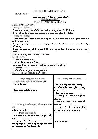 Kế hoạch bài dạy Chương trình Lớp 2 - Tuần 31 năm học 2022-2023 (Bùi Thị Bích Hiền)