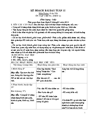 Kế hoạch bài dạy Chương trình Lớp 2 - Tuần 32 năm học 2021-2022 (Phan Thị Ánh Nguyệt)