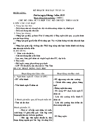 Kế hoạch bài dạy Chương trình Lớp 2 - Tuần 34 năm học 2022-2023 (Bùi Thị Bích Hiền)