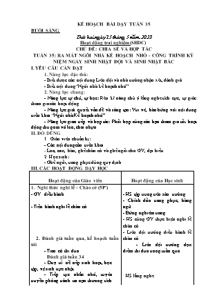 Kế hoạch bài dạy Chương trình Lớp 2 - Tuần 35 năm học 2022-2023 (Bùi Thị Bích Hiền)