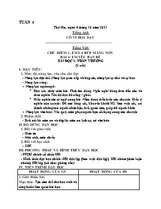 Kế hoạch bài dạy Chương trình Lớp 2 - Tuần 4 năm học 2021-2022 (Võ Thị Hải Quế)