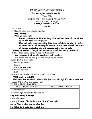 Kế hoạch bài dạy Chương trình Lớp 2 - Tuần 4 năm học 2021-2022 (Phan Thị Ánh Nguyệt)