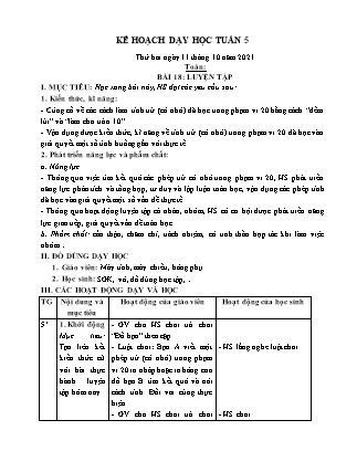 Kế hoạch bài dạy Chương trình Lớp 2 - Tuần 5 năm học 2021-2022 (Phan Thị Ánh Nguyệt)