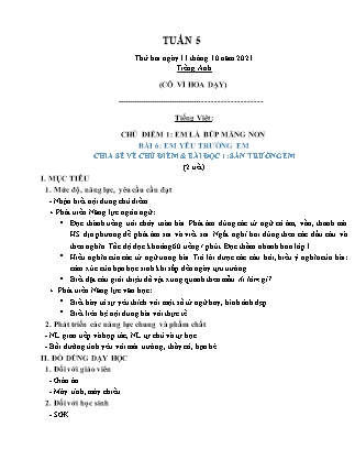 Kế hoạch bài dạy Chương trình Lớp 2 - Tuần 5 năm học 2021-2022 (Võ Thị Hải Quế)
