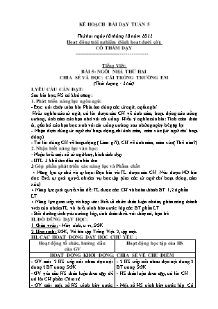Kế hoạch bài dạy Chương trình Lớp 2 - Tuần 5 năm học 2022-2023 (GV Bùi Thị Bích Hiền)