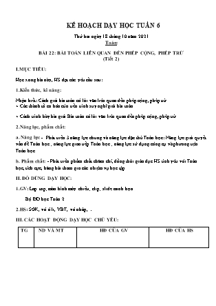 Kế hoạch bài dạy Chương trình Lớp 2 - Tuần 6 năm học 2021-2022 (Phan Thị Ánh Nguyệt)
