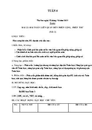 Kế hoạch bài dạy Chương trình Lớp 2 - Tuần 6 năm học 2021-2022 (Trần Thị Bích Liên)