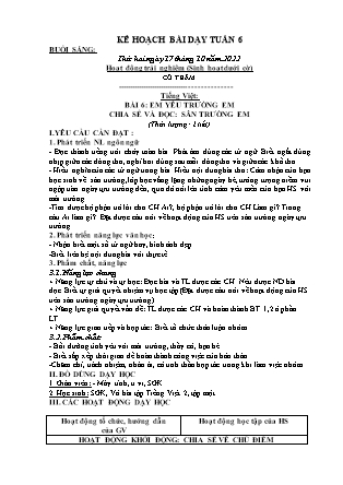 Kế hoạch bài dạy Chương trình Lớp 2 - Tuần 6 năm học 2022-2023 (Bùi Thị Bích Hiền)