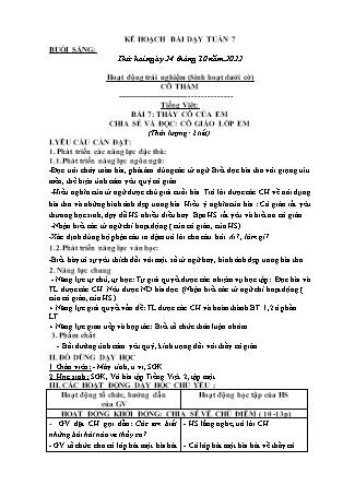 Kế hoạch bài dạy Chương trình Lớp 2 - Tuần 7 năm học 2022-2023 (Bùi Thị Bích Hiền)