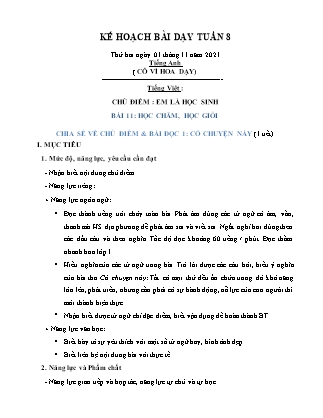 Kế hoạch bài dạy Chương trình Lớp 2 - Tuần 8 năm học 2021-2022 (Võ Thị Hải Quế)