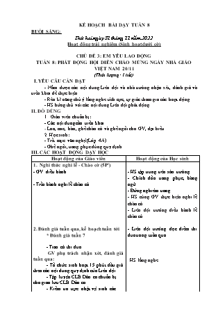 Kế hoạch bài dạy Chương trình Lớp 2 - Tuần 8 năm học 2022-2023 (Bùi Thị Bích Hiền)