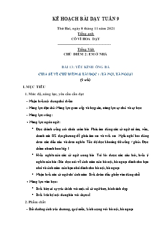 Kế hoạch bài dạy Chương trình Lớp 2 - Tuần 9 năm học 2021-2022 (Võ Thị Hải Quế)