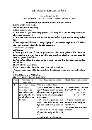 Kế hoạch bài dạy Chương trình Lớp 2 - Tuần 9 năm học 2021-2022 (Phan Thị Ánh Nguyệt)