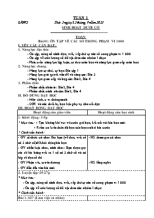 Kế hoạch bài dạy Chương trình Lớp 3 - Tuần 1 năm học 2022-2023 (Lê Thị Thu Hằng)