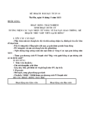 Kế hoạch bài dạy Chương trình Lớp 3 - Tuần 10 năm học 2022-2023 (Lê Thị Thu Hằng)