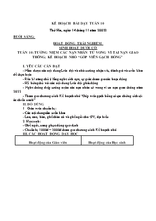 Kế hoạch bài dạy Chương trình Lớp 3 - Tuần 10 năm học 2022-2023 (Cao Thị Hồng Thắm)