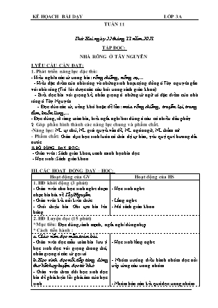 Kế hoạch bài dạy Chương trình Lớp 3 - Tuần 11 năm học 2021-2022 (Trần Thị Lương Hiền)