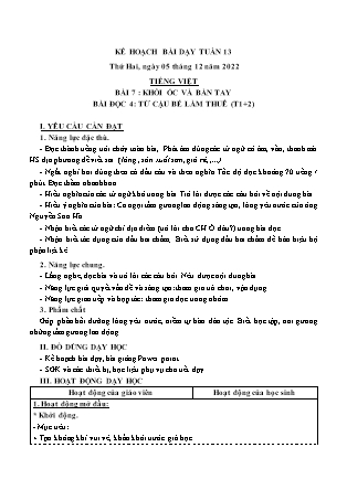 Kế hoạch bài dạy Chương trình Lớp 3 - Tuần 13 năm học 2022-2023 (Cao Thị Hồng Thắm)