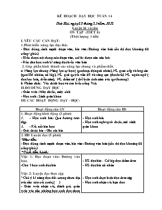 Kế hoạch bài dạy Chương trình Lớp 3 - Tuần 14 năm học 2021-2022 (Lê Thị Thu Hằng)