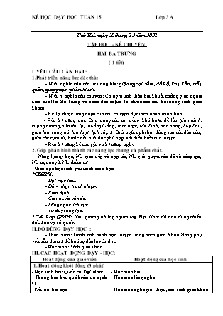 Kế hoạch bài dạy Chương trình Lớp 3 - Tuần 15 năm học 2021-2022 (Trần Thị Lương Hiền)