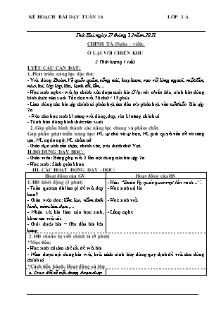Kế hoạch bài dạy Chương trình Lớp 3 - Tuần 16 năm học 2021-2022 (Trần Thị Lương Hiền)