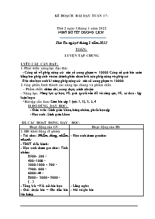 Kế hoạch bài dạy Chương trình Lớp 3 - Tuần 17 năm học 2021-2022 (Phạm Thị Sâm)