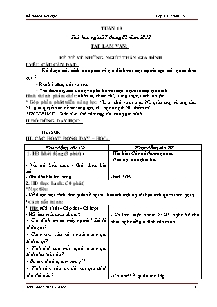 Kế hoạch bài dạy Chương trình Lớp 3 - Tuần 19 năm học 2021-2022 (Trần Thị Lương Hiền)