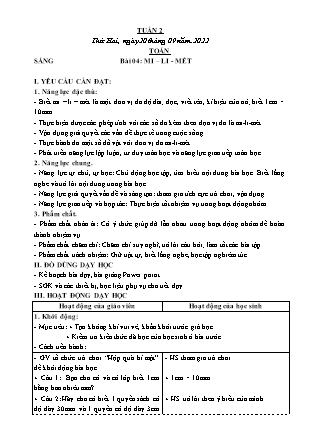 Kế hoạch bài dạy Chương trình Lớp 3 - Tuần 2 năm học 2022-2023 (Lê Thị Thu Hằng)