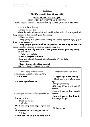 Kế hoạch bài dạy Chương trình Lớp 3 - Tuần 22 năm học 2022-2023 (Lê Thị Thu Hằng)