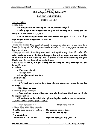 Kế hoạch bài dạy Chương trình Lớp 3 - Tuần 3 năm học 2021-2022 (Lê Thị Thu Hằng)
