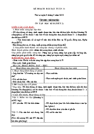 Kế hoạch bài dạy Chương trình Lớp 3 - Tuần 31 năm học 2021-2022 (Phạm Thị Sâm)