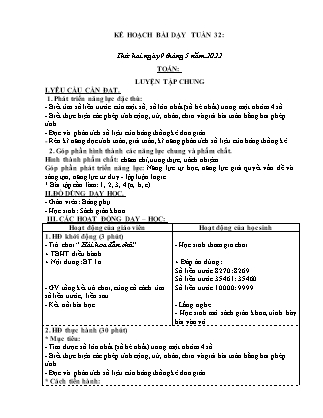 Kế hoạch bài dạy Chương trình Lớp 3 - Tuần 32 năm học 2021-2022 (Trần Thị Lương Hiền)