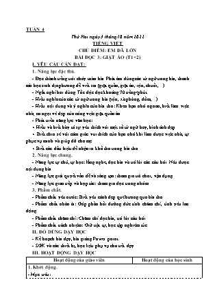 Kế hoạch bài dạy Chương trình Lớp 3 - Tuần 4 năm học 2022-2023 (Cao Thị Hồng Thắm)