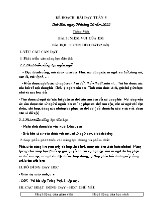 Kế hoạch bài dạy Chương trình Lớp 3 - Tuần 5 năm học 2022-2023 (Cao Thị Hồng Thắm)