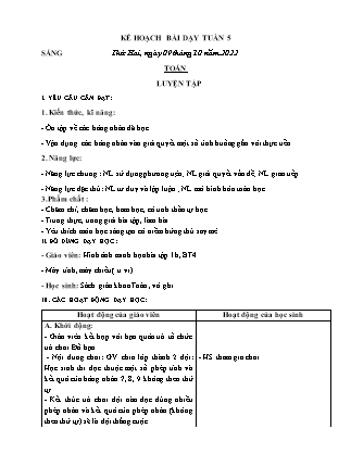 Kế hoạch bài dạy Chương trình Lớp 3 - Tuần 5 năm học 2022-2023 (Lê Thị Thu Hằng)