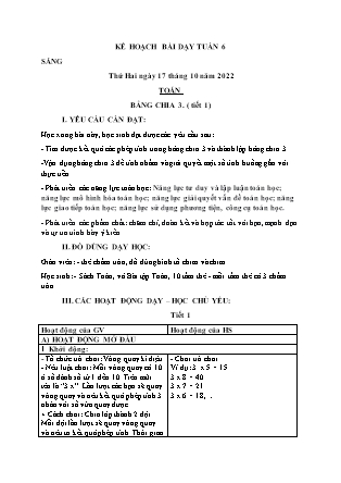 Kế hoạch bài dạy Chương trình Lớp 3 - Tuần 6 năm học 2022-2023 (Lê Thị Thu Hằng)