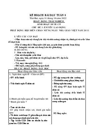 Kế hoạch bài dạy Chương trình Lớp 3 - Tuần 8 năm học 2022-2023 (Lê Thị Thu Hằng)