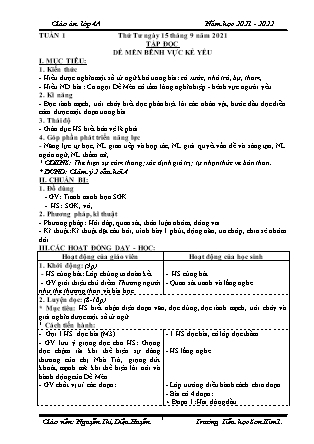 Kế hoạch bài dạy Chương trình Lớp 4 - Tuần 1 năm học 2021-2022 (Nguyễn Thị Diệu Huyền)