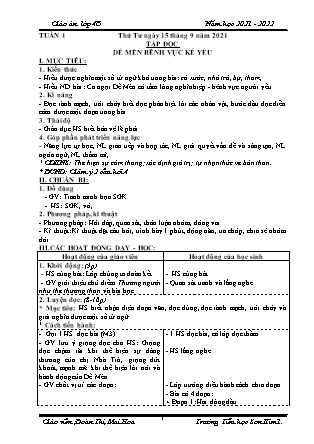 Kế hoạch bài dạy Chương trình Lớp 4 - Tuần 1 năm học 2021-2022 (Đoàn Thị Mai Hoa)