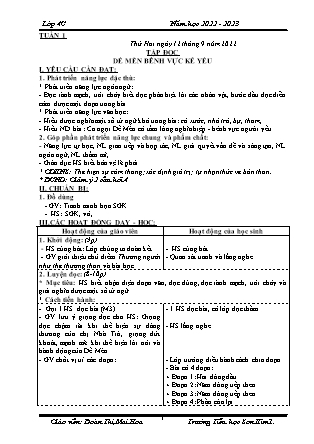 Kế hoạch bài dạy Chương trình Lớp 4 - Tuần 1 năm học 2022-2023 (Đoàn Thị Mai Hoa)