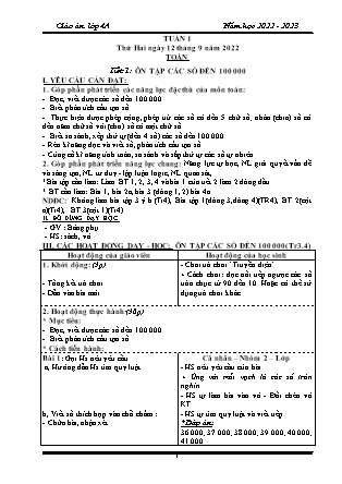 Kế hoạch bài dạy Chương trình Lớp 4 - Tuần 1 năm học 2022-2023 (Lê Thị Chinh)