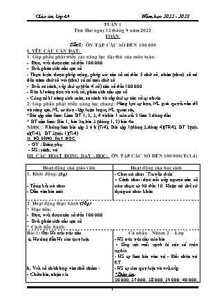 Kế hoạch bài dạy Chương trình Lớp 4 - Tuần 1 năm học 2022-2023 (GV Lê Thị Chinh)