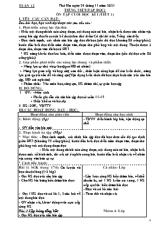 Kế hoạch bài dạy Chương trình Lớp 4 - Tuần 12 năm học 2021-2022 (Đoàn Thị Mai Hoa)
