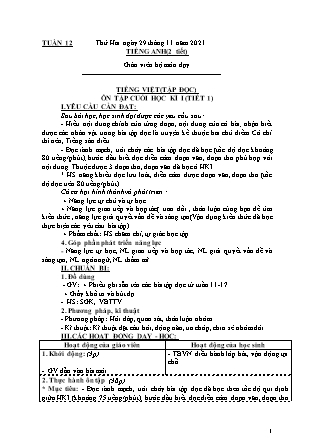 Kế hoạch bài dạy Chương trình Lớp 4 - Tuần 12 năm học 2021-2022 (Nguyễn Thị Diệu Huyền)