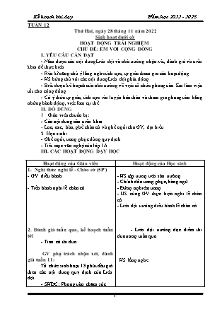 Kế hoạch bài dạy Chương trình Lớp 4 - Tuần 12 năm học 2022-2023 (Từ Thị Lý)