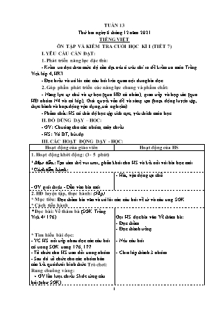 Kế hoạch bài dạy Chương trình Lớp 4 - Tuần 13 năm học 2021-2022 (Nguyễn Thị Diệu Huyền)