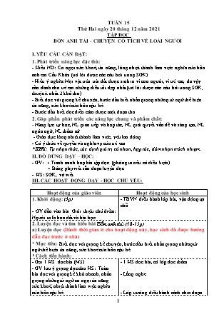 Kế hoạch bài dạy Chương trình Lớp 4 - Tuần 15 năm học 2021-2022 (Nguyễn Thị Diệu Huyền)
