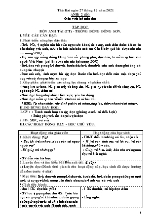 Kế hoạch bài dạy Chương trình Lớp 4 - Tuần 16 năm học 2021-2022 (Nguyễn Thị Diệu Huyền)